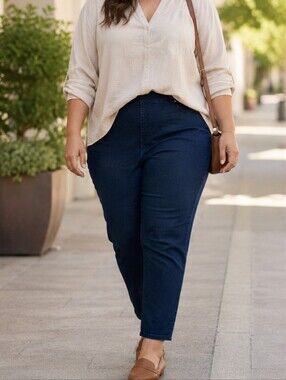 DC Jeans Women’s Plus Size Dark Wash Pull-On Tapered Jeans Cotton Blend Casual